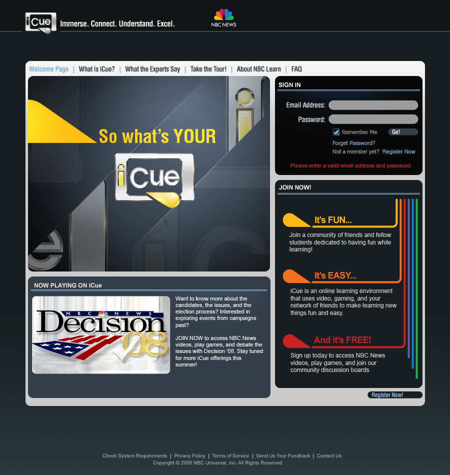 iCue.com - Landing Page design mockup